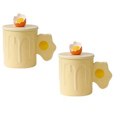 모던지 깨진 달걀 머그컵 380ml + 뚜껑 + 숟가락 세트 8.5 x 9.3 cm YJ693, 혼합색상, 2세트