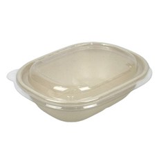 천운패키지 과일 펄프 타원볼용기 620ml + 뚜껑 세트 크라프트, 50세트