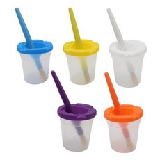 코히모 안전물감통 물감보관 페인트컵 5p + 브러쉬 5p 세트 4W253, 연한색, 물통(8.7cm), 브러쉬(18cm)
