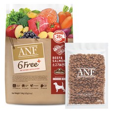 ANF 강아지 전연령 식스프리플러스 인도어 소고기&연어 건식사료, 소고기+연어, 400g, 4개 - anf