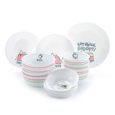 코렐 스누피캠핑 한국형 4인 식기세트 15p, 혼합색상, 공기 4p + 대접 4p + 앞접시 4p + 원형소접시 2p + 원형중접시, 1세트