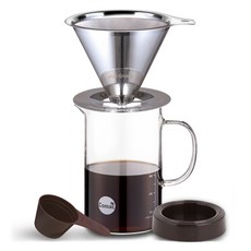 코맥 유리비이커 스텐 드립세트 600ml, 눈금 유리 비커 600ml + 스텐 커피 필터 + 드리퍼 받침대 + 커피 계량스푼, 1세트
