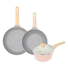셰프리아 인덕션 IH 피크닉 마블스톤 프라이팬 26cm + 궁중팬 24cm + 편수냄비 18cm 세트, 핑크, 1세트, 프라이팬 + 궁중팬 + 편수냄비