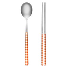 네바 커트러리 체크 한식 수저세트, 오렌지, 숟가락 + 젓가락, 1세트