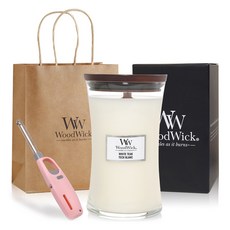 WoodWick 大蠟燭+購物袋+打火機套裝, 1組, 白色蜱蟲