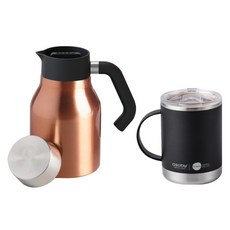 아소부 보온보냉 핸드드립 세트 360ml, 핸들서버 코퍼 1L + 얼티밋 머그컵 블랙 360ml, 1세트