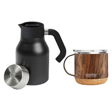 아소부 보온보냉 핸드드립 세트 490ml, 핸들서버 블랙 1L + 인피니트 머그컵 우드 490ml, 1세트