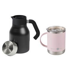 아소부 보온보냉 핸드드립 세트 360ml, 핸들서버 블랙 1L + 얼티밋 머그컵 핑크 360ml, 1세트
