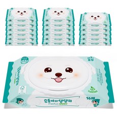 순둥이 반려동물 순둥이와 댕댕이 프리미엄 그린 중성 물티슈 휴대용, 18팩, 16개입