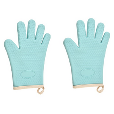 雙手廚房加厚矽膠烤箱手套套裝, 藍色, 1組