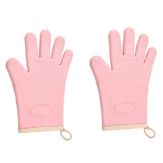 雙手廚房加厚矽膠烤箱手套套裝, 粉色, 1組
