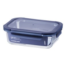 LocknLock 樂扣樂扣 Glass Indigo 耐熱玻璃長方形保鮮盒 1040ml 盒身+上蓋 Set 2個 海軍藍, 盒身 + 上蓋