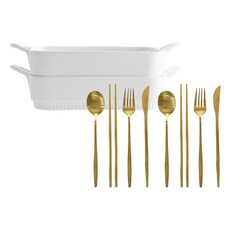 릴루아즈 사각그라탕기 S x 2p + 2인 커트러리 세트, 골드, 1세트