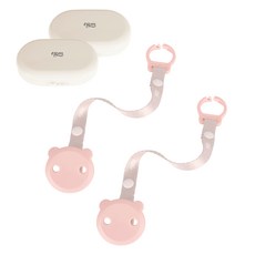 티지엠 유아용 곰돌이 노리개 쪽쪽이 홀더 2p + 케이스 2p 세트, 코랄핑크 + 아이보리, 1세트