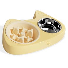 doongdoongpet 2件套寵物食品預防餐具, 黃色, 1個