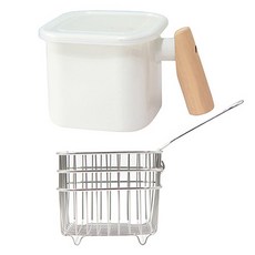 라임올리브 사각 우드핸들 법랑냄비 1.45L + 튀김망 소 세트, 1세트, 14cm