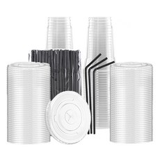 커피보니 PET 아이스컵 92mm 420ml + 평 뚜껑 92mm + 빨대 세트, 50세트