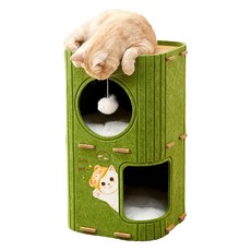 Mailcat貓咪2層多功能毛氈躲貓貓貓塔 37*37*60cm, 綠色, 1個