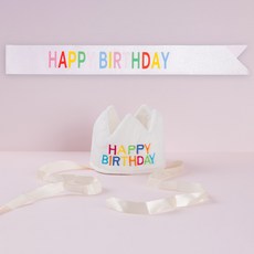조이파티 생일왕관 + 생일어깨띠 세트, 화이트(왕관), 화이트앤레인보우(어깨띠), 1세트