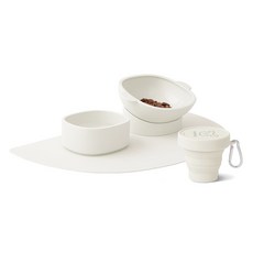 퍼핑 반려동물 실리콘 실리콘 보울 + 식기 매트 + 휴대용 컵 세트, 밀크(보울, 식기 매트), 밀크(휴대용 컵), 1세트