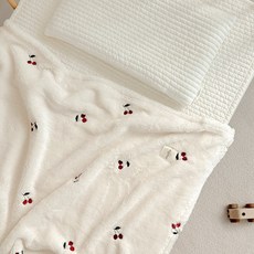 마이리틀데이지 유아용 자수 극세사 이불 담요, 내추럴 아이보리 체리자수