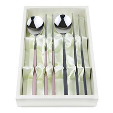 키친이레 디럭스 슬림 컬러 고급 304 스텐 선물용 수저세트, 핑크 + 그레이, 1세트, 숟가락2p+젓가락2벌