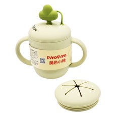 PiYOPiYO 黃色小鴨 鉑金矽膠嬰兒零食吸管兩用蘿蔔杯, 1個, 綠色