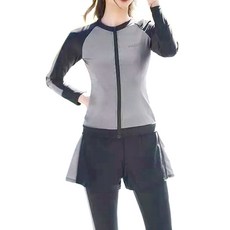 愛北鼻 成人女款 長袖分體泳衣 Set 5件組 - L 號, 建議體重50-55kg, 建議身高158-165cm, 適合34C/36A/36B/38A, 灰黑色