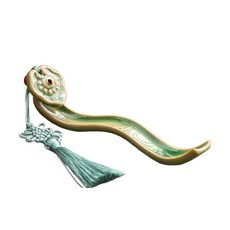 招財開運如意陶瓷線香香座, 陶瓷材質, 長13cm 寬2.7cm 高3.2cm, 梅青色, 帶中國結流蘇繩, 1個, 13 x 2.7 x 3.2cm