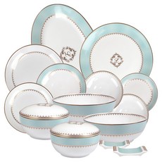 HANKOOK CHINAWARE 骨瓷豪華餐具組 16入, 薄荷+白, 1組, 16種