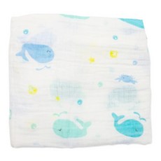 OhBabyLying 多功能紗布包巾 N12.藍色鯨魚, 110x120公分, 120 x 110cm