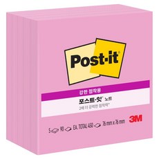 포스트잇 654-5 강한 점착용 노트 점착메모지 76 x 76 mm, 네온핑크, 1개, 450개입 네온핑크, 1개, 450개입