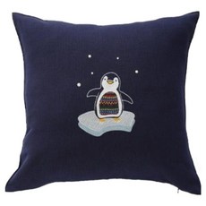 ORIGO 刺繡靠枕套, 夜藍企鵝