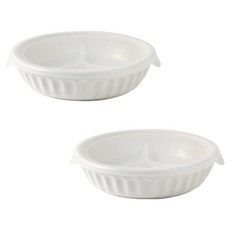 모다키친 도자기 웨이브 밀폐 원형 3칸 반찬 나눔접시, 2개