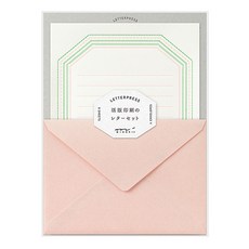 日本MIDORI信紙組 活版框架 86462, 粉紅色信紙信封套組 (信紙8張+信封4個), 1組, 粉紅色