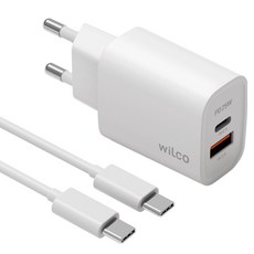 윌코 25W 2포트 멀티 PPS PD3.0 초고속 충전기 + C타입-C타입 케이블 1.5m 세트, 화이트, 1세트