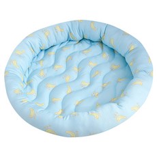冰絲涼感寵物窩 圓型 藍底香蕉 M(60 x 60cm) 寵物睡墊 涼感墊 寵物床, 1個, M(60 x 60cm)