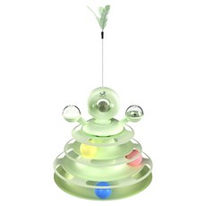 DING DONG PET 貓咪羽毛4層貓薄荷軌道球玩具, 1個, 綠色