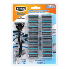 Schick 舒適牌 Quattro 4 鈦剃鬚刀含17個替換刀片組，舒適刮鬍體驗，適用各種膚質, 1組
