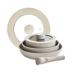dogado IH電磁爐適用可拆式鍋具6件組, 米色, 湯鍋, 燉鍋, 平底鍋, 可拆式把手, 湯鍋 18cm + 湯鍋蓋 18cm + 燉鍋 22cm + 平底鍋 26cm+ 多用途鍋蓋 + 可拆式把手, 1組