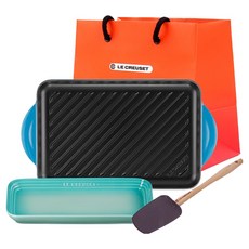 LE CREUSET NT長方形烤網推薦組 馬賽+涼薄荷+藍晶+購物袋 L, 1套, 32厘米