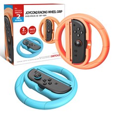 JOYTRON Nintendo Switch 2 Joy-Con 2賽車方向盤握把 2入組, 1個, SW2-GRIP04, 藍+紅（橘色）