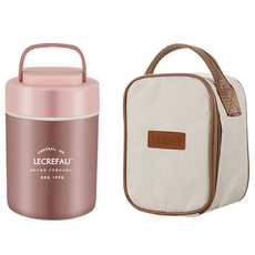 無品牌 美味時光保溫湯罐 500ml 附餐具 + 餐袋 櫻花粉 保溫便當盒, 1組