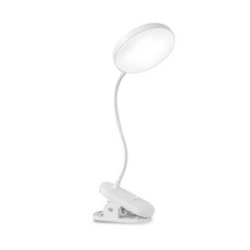收納部屋 可充電LED護眼檯燈 三段調光 圓形夾燈 白色 閱讀燈