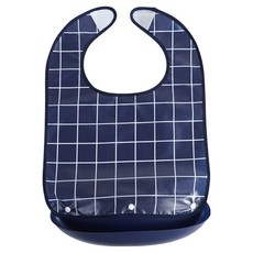 뉴실버 체크 방수 어르신 환자 성인 식사 커버 세면 탈부착가능 턱받이 53 x 36 cm, 네이비, 1개 네이비, 1개