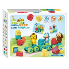 KIDS Pangpang 與動物公仔一起玩軟軟柔軟的火車積木 36入, 1個, 混色