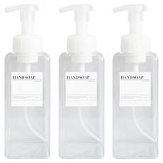 大容量洗手液 泡沫容器 650ml, 3個, 透明