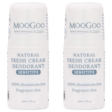 MOOGOO 慕爾果 天然清新乳霜體香劑, 敏感肌適用, 無鋁無香, 60ml, 2瓶