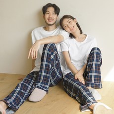 파란 피치기모 네오 체크 파자마 바지