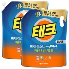 테크 베이킹소다+구연산 액체세제 일반 리필, 2L, 2개